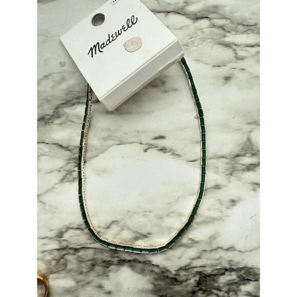 Madewell Green Silver Tone Necklace | Tennis Style Bezel Set Stones Classic Eleg - Picture 1 of 2